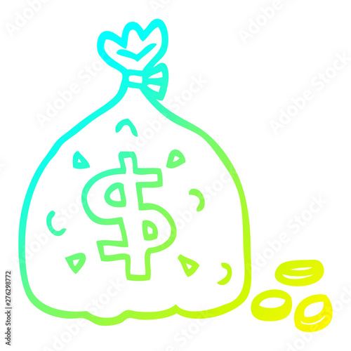 cold gradient line drawing cartoon bag of money
