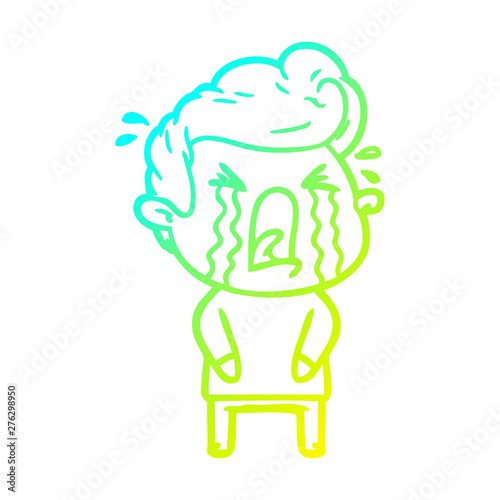 cold gradient line drawing cartoon crying man