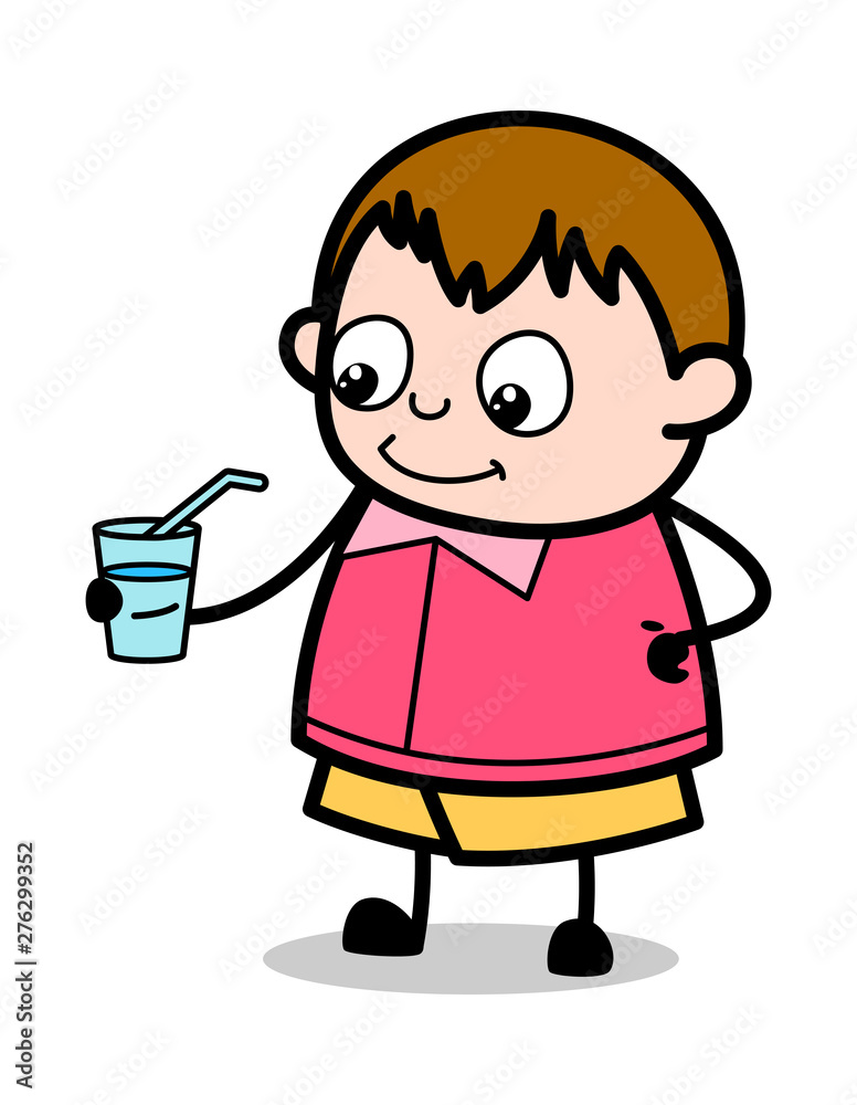 Holding a Glass of Energy Drink - Teenager Cartoon Fat Boy Vector Illustration Holding a Glass of Energy Drink - Teenager Cartoon Fat Boy Vector Illustration