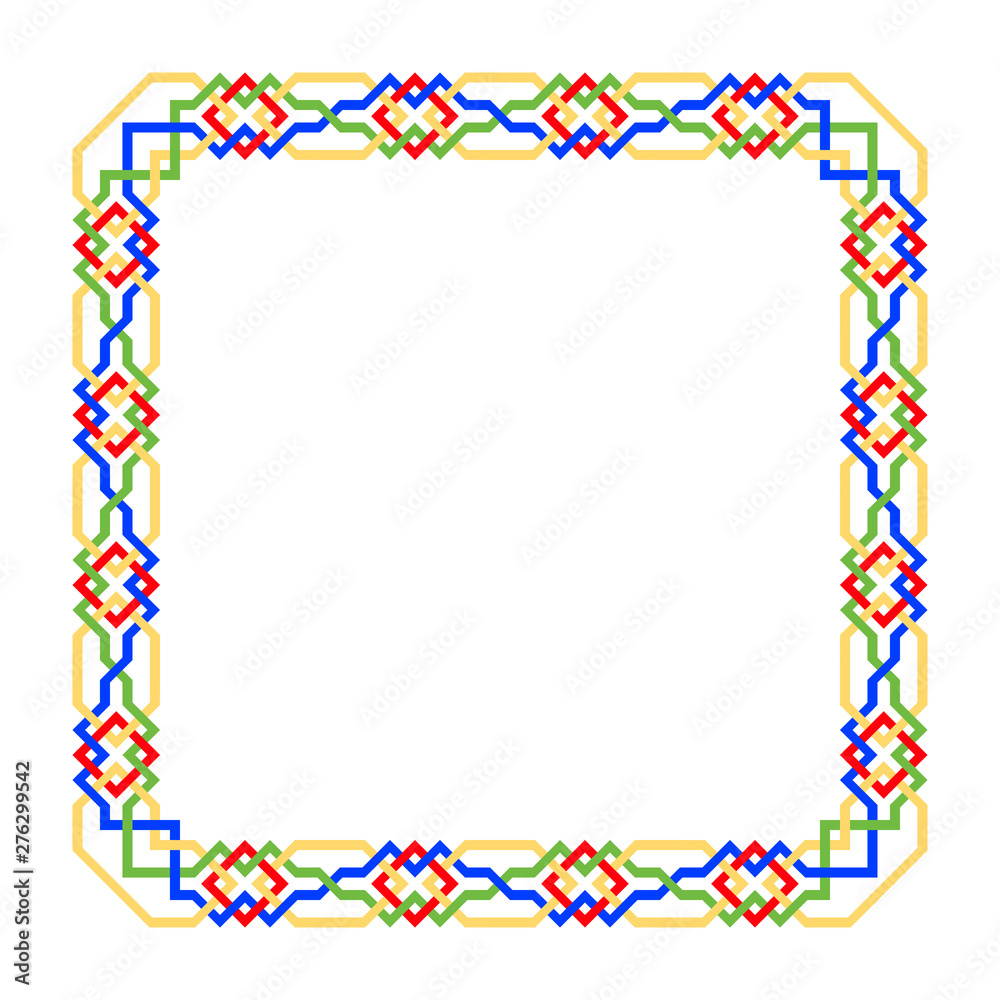 vector square frame with seamless islamic pattern. ancient repeated motif. a decorative border constructed from continuous lines. simple geometric background with meandros. classic ornament vector square frame with seamless islamic pattern. ancient repeated motif. a decorative border constructed from continuous lines. simple geometric background with meandros. classic ornament