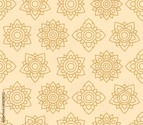 Thai Gold Star Flower Seamless Pattern