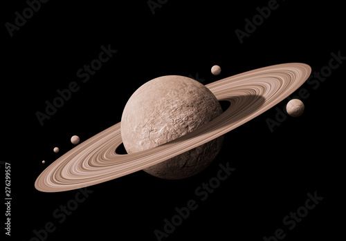 saturn planets in deep space with rings and moons surrounded.