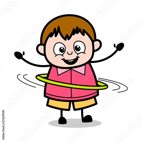Playing with Hula Hoop - Teenager Cartoon Fat Boy Vector Illustration