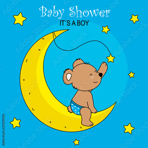 Bear sitting on the moon. baby shower card