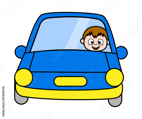 Driving a Car - Teenager Cartoon Fat Boy Vector Illustration