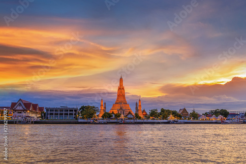 BANGKOK, THAILAND - June 8, 2019 : Wat Arun Temple at sunset in Bangkok, Thailand. Wat Arun is a Buddhist temple landmark of Bangkok, Thailand.