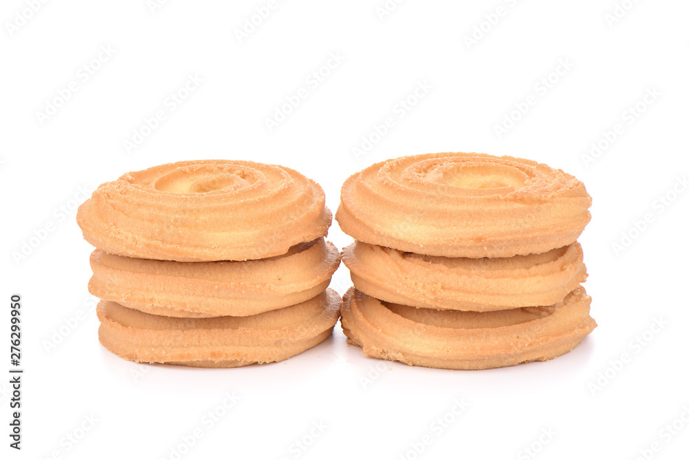 Round butter biscuits isolated on a white background. Round butter biscuits isolated on a white background.