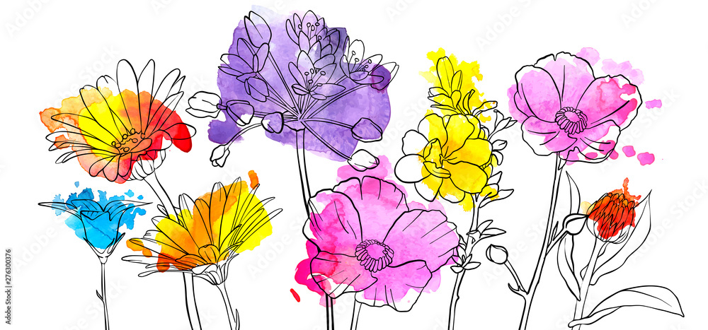 vector drawing flowers - obrazy, fototapety, plakaty 