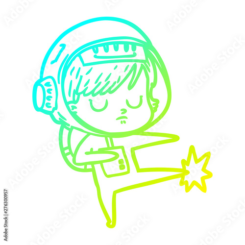 cold gradient line drawing cartoon astronaut woman