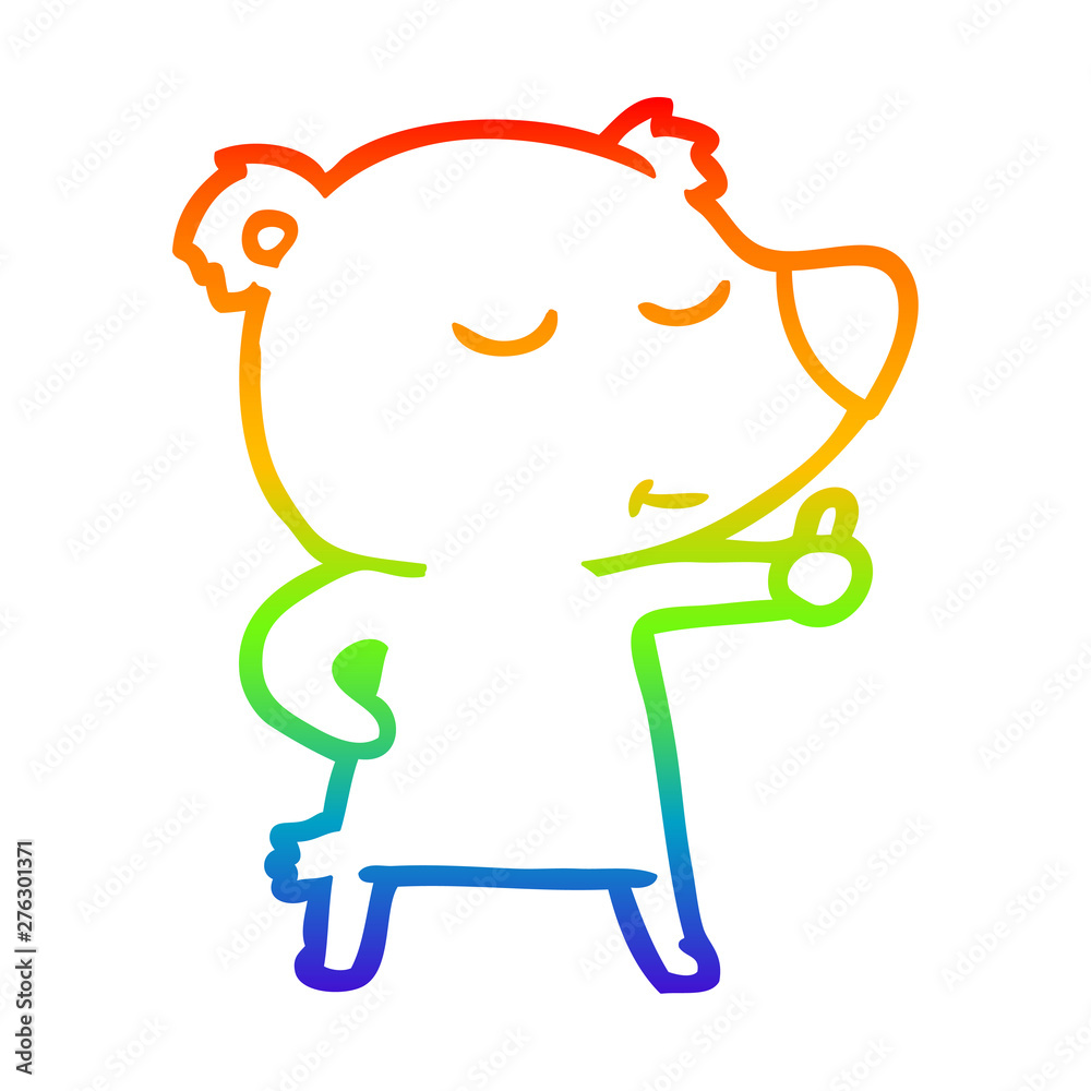 rainbow gradient line drawing happy cartoon bear giving thumbs up