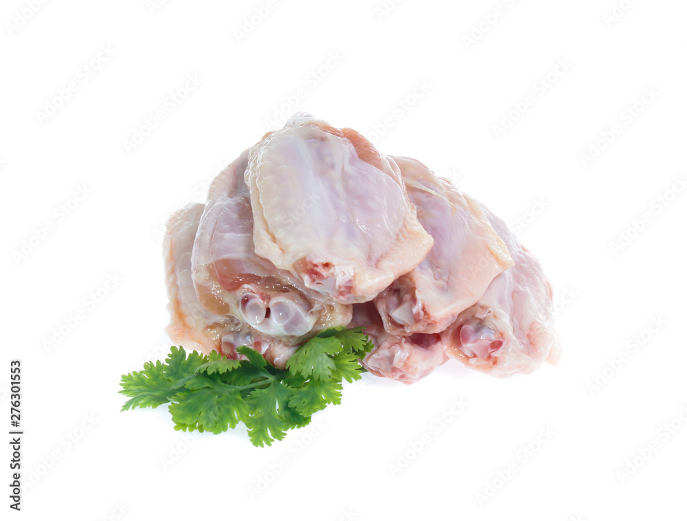 Raw chicken on cutting board on white background Raw chicken on cutting board on white background