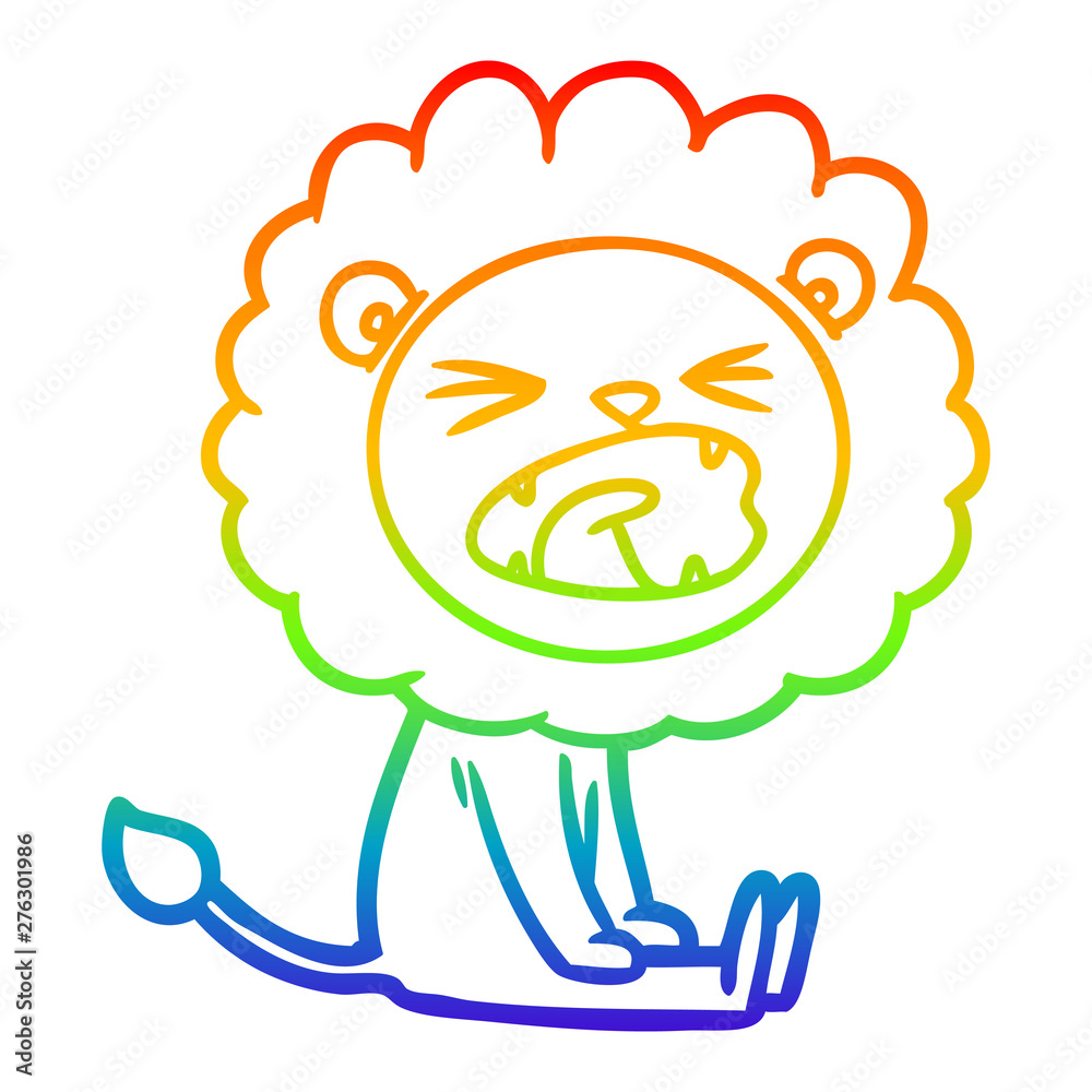 rainbow gradient line drawing cartoon angry lion