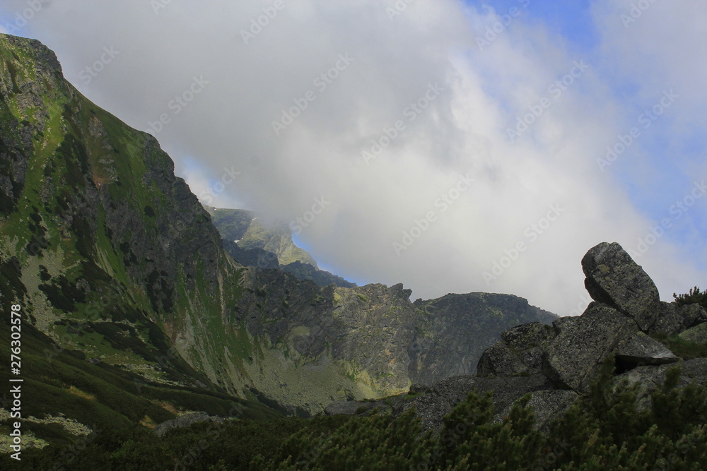 Rocky mountains covered with clouds in High Tatras, Slovakia