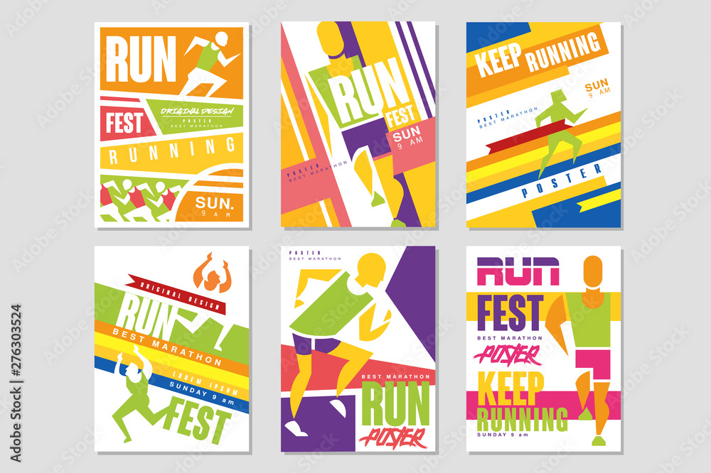 Vettoriale Stock Run fest posters set, running marathon, sport and  competition colorful design element for card, banner, print, badge vector  Illustrations | Adobe Stock
