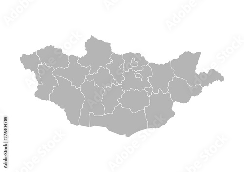 Vector isolated illustration of simplified administrative map of Mongolia. Borders of the provinces (regions). Grey silhouettes. White outline
