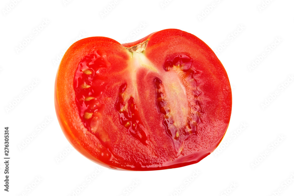 Cut off piece of tomato on white isolated background