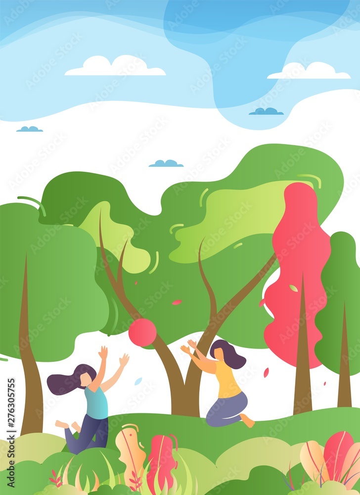 Happy Family Playing Ball in Forest Illustration Happy Family Playing Ball in Forest Illustration