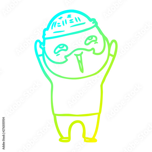 cold gradient line drawing cartoon happy bearded man