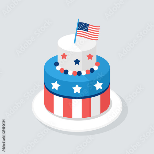 4th of July, Independence Day festive cake decorated in USA national flag colours. Vector illustration