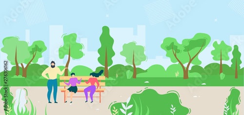 Cartoon Women and Man Talking in Park Illustration