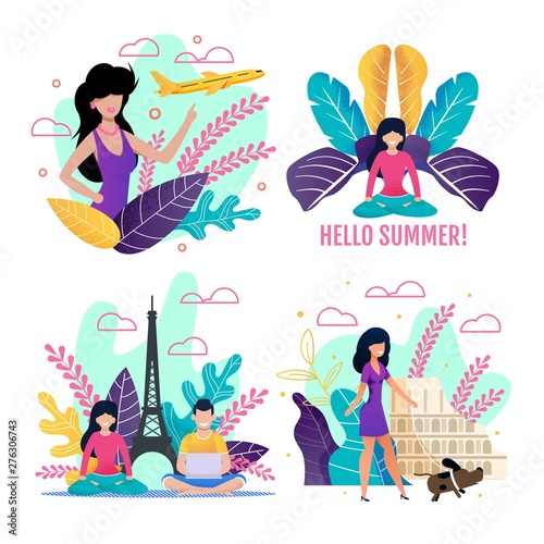 Illustrations Set Devoting to Summer Vacation