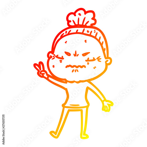 warm gradient line drawing cartoon annoyed old lady