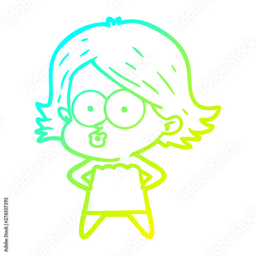 cold gradient line drawing cartoon girl pouting