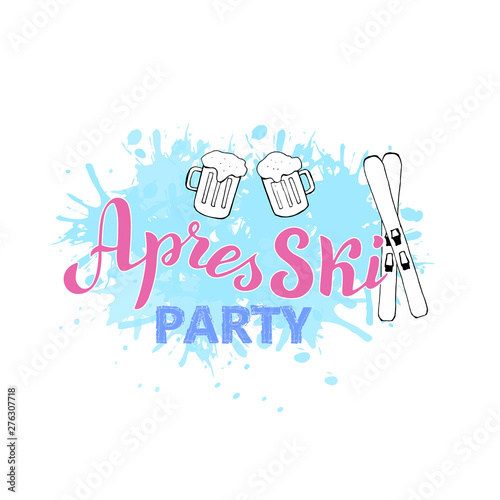 Apres ski party leaflet. Trendy lettering logo banner. Skiing resort poster. Vector eps 10.