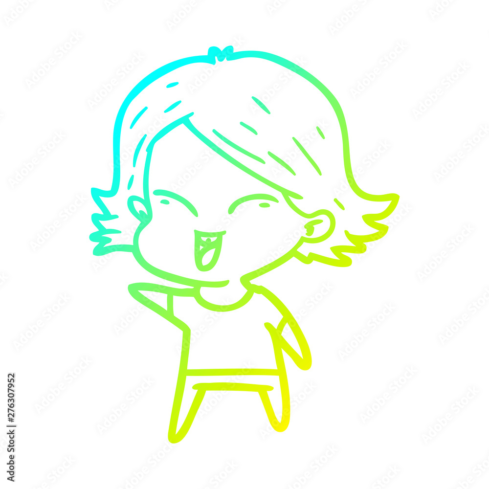 cold gradient line drawing happy cartoon girl cold gradient line drawing happy cartoon girl