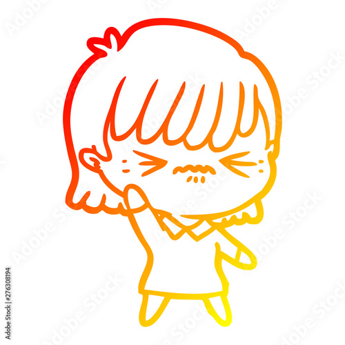 warm gradient line drawing annoyed cartoon girl