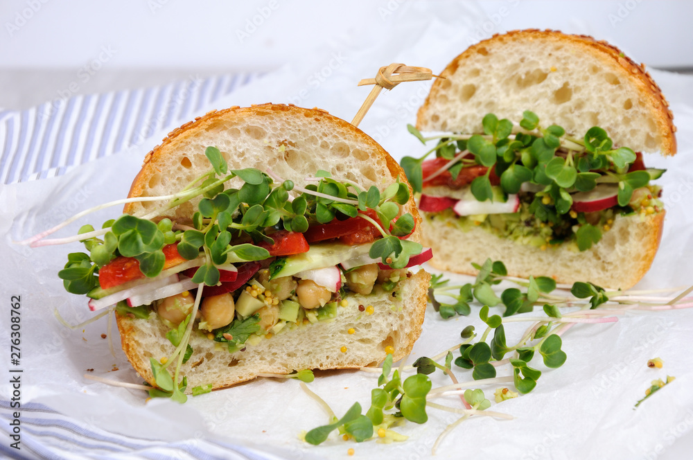 Sandwich with radish sprouts and vegetables Sandwich with radish sprouts and vegetables