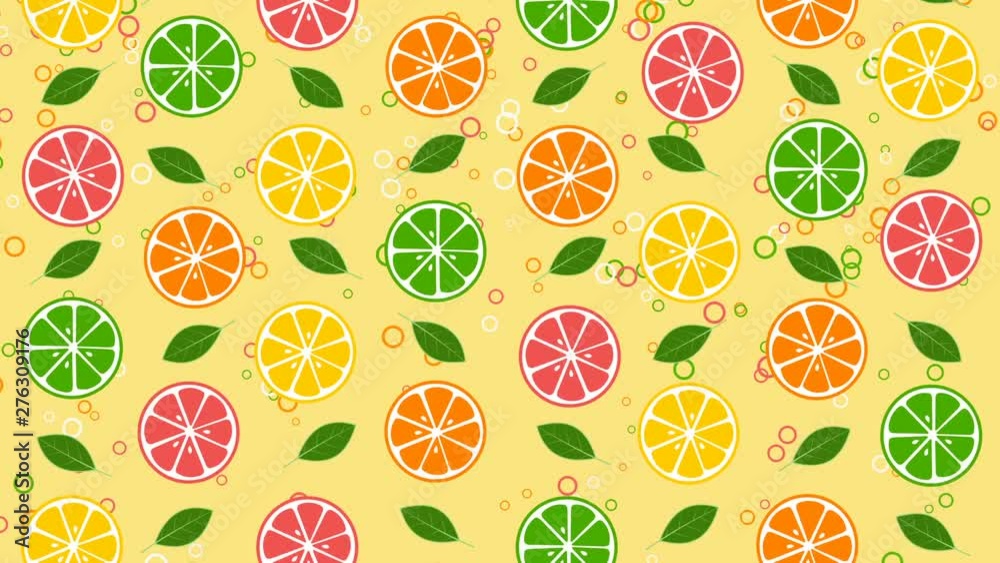 Yellow background with lemons and leaves Yellow background with lemons and leaves