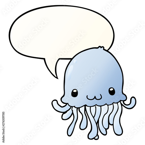 cartoon jellyfish and speech bubble in smooth gradient style