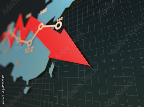 Canvas Print Falling arrow, career failure and economic decline and bankruptcy