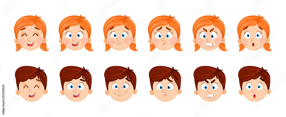 Face expressions of boy and girl
