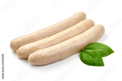 German pork sausages, Thuringer Rostbratwurst, close-up, isolated on white background