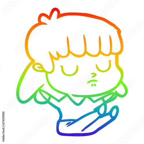 rainbow gradient line drawing cartoon indifferent woman sitting