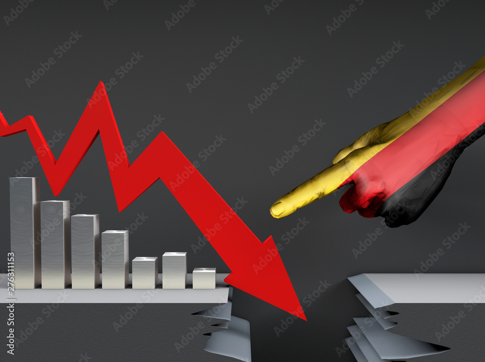 Fototapeta premium Falling arrow, career failure and economic decline and bankruptcy