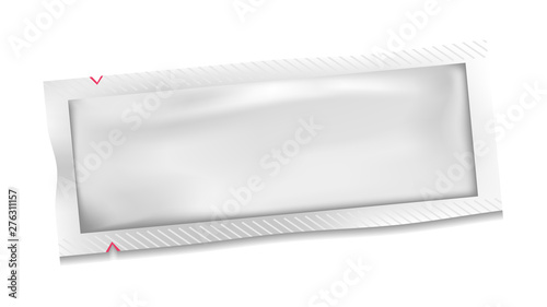 White Blank Polyethylene Plastic Sachet Bag Vector. Sealed Polyethylene Package For Shampoo Or Cream, Disposable Wet Wipe Or Medical Steril Equipment. Wrapping Template Realistic 3d Illustration