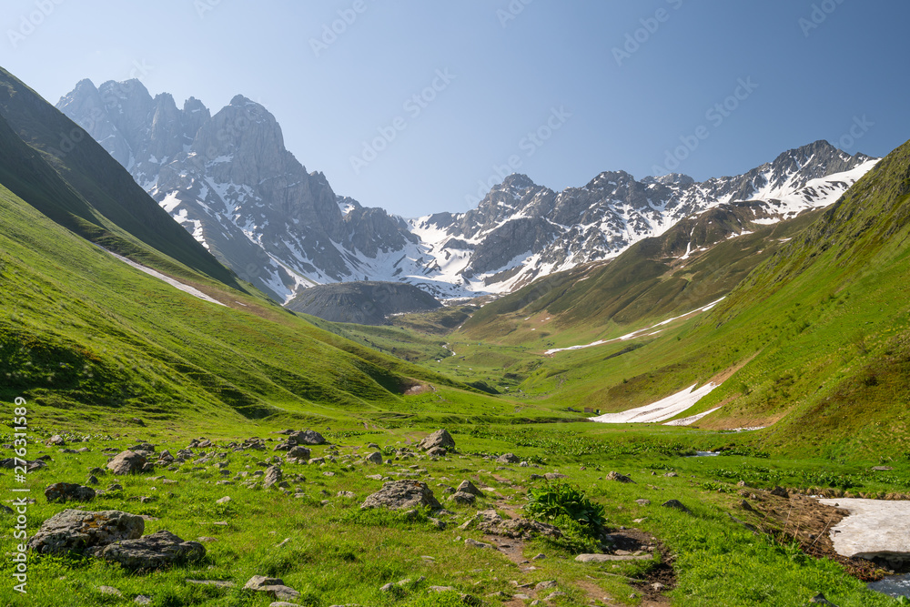Summer season in Juta valley, small village in Caucasus mountain range in Georgia