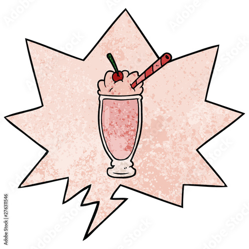 cartoon milkshake and speech bubble in retro texture style