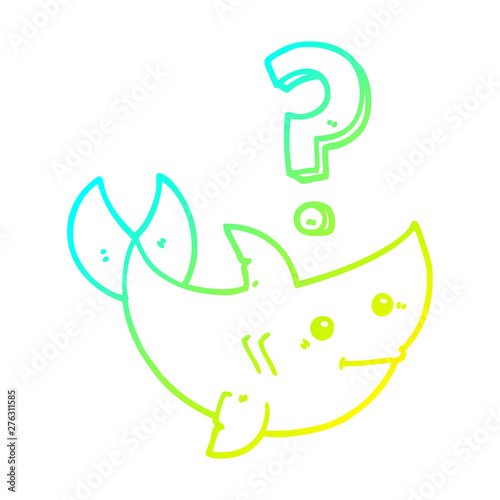 cold gradient line drawing cartoon shark asking question
