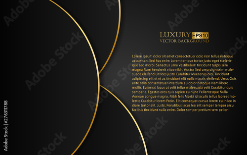 Abstract golden luxury curve line layout on black background. Elegant glow gold vector design template concept for use element wallpaper, banner, flyer, cover, business advertising