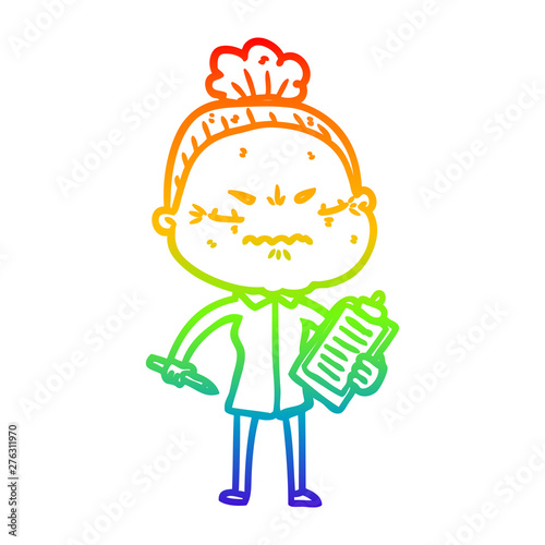 rainbow gradient line drawing cartoon annoyed old lady