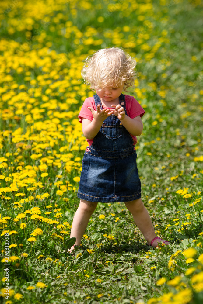 girl walking in a clearing among the flowers girl walking in a clearing among the flowers