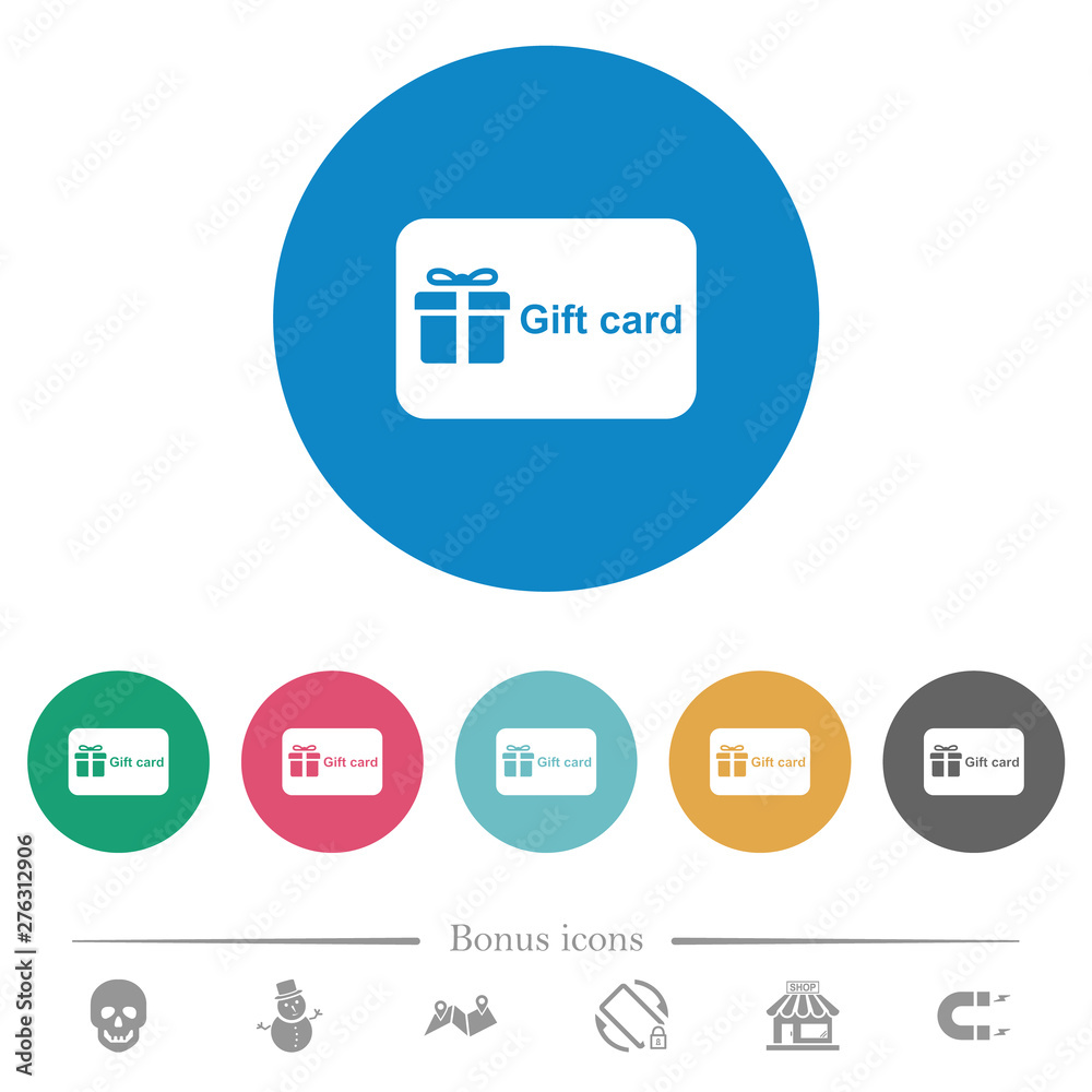 Gift card with text flat round icons