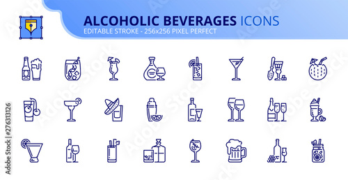 Simple set of outline icons about alcoholic beverages