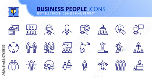 Simple set of outline icons about business people