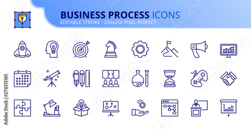 Simple set of outline icons about business process