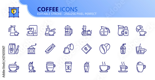 Simple set of outline icons about coffee